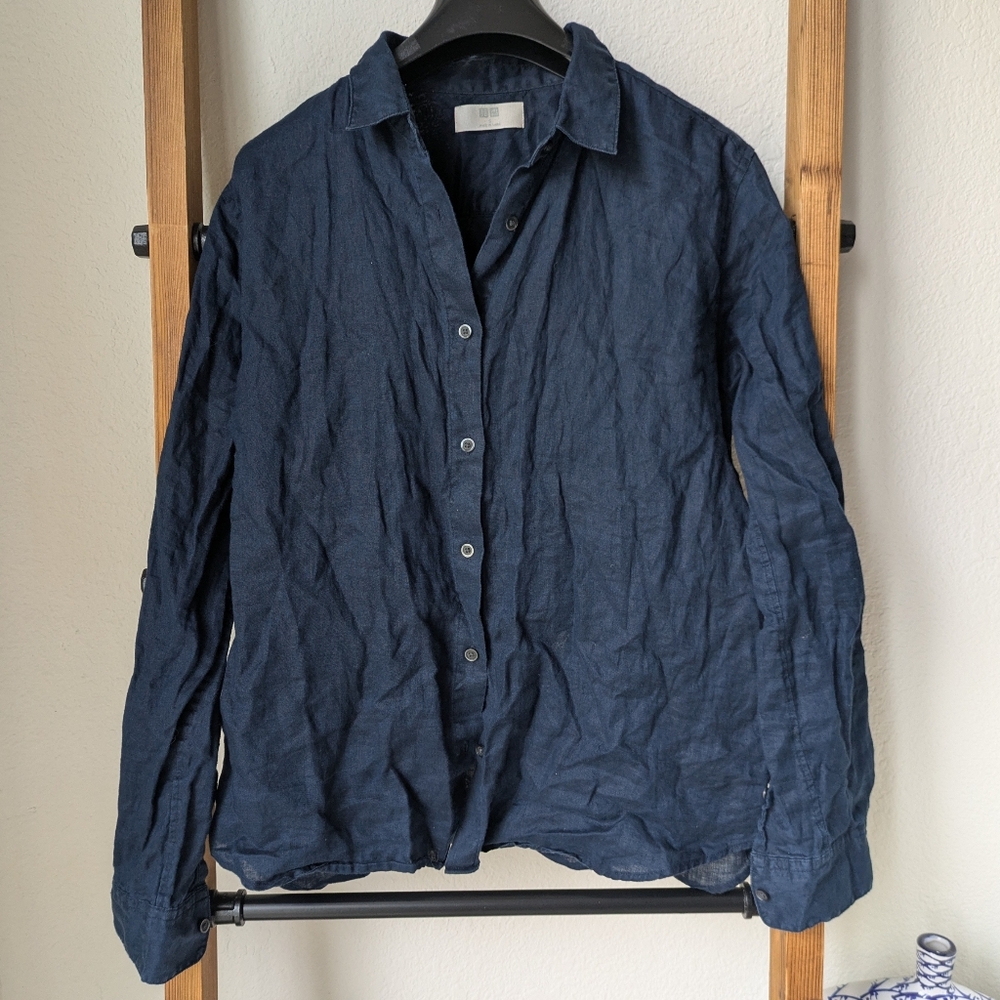 Uniqlo Women's Navy Button Down Shirt